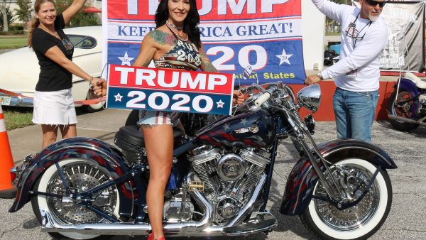 Renea with “Commander in Chief” Trump Tribute Bike by Valgal